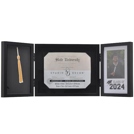 3 Opening Black 8.5&#x22; x 11&#x22; Class of 2024 Hinged Frame with Mat, Graduation&#x2122; by Studio D&#xE9;cor&#xAE;